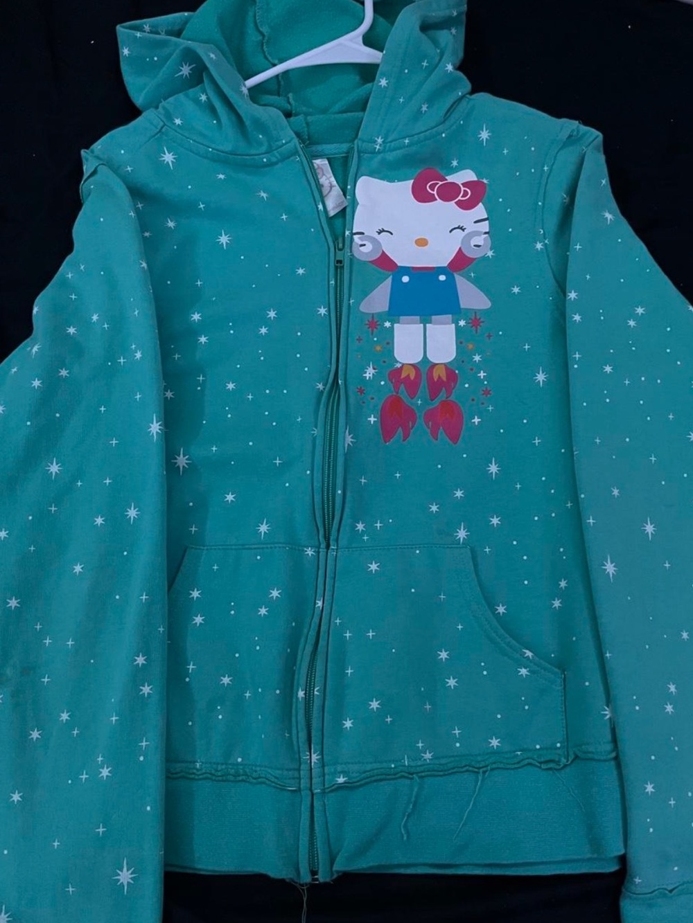 Vintage Hello Kitty Inspired Teal Zip-Up Hoodie